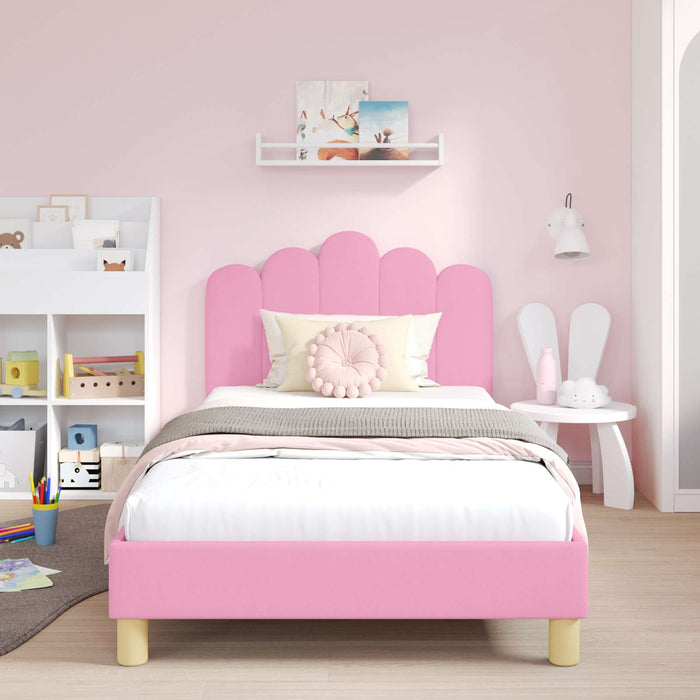 Cadru de pat pentru copii cu spătar Roz 90 x 190 cm țesătură - WALTI WALTI