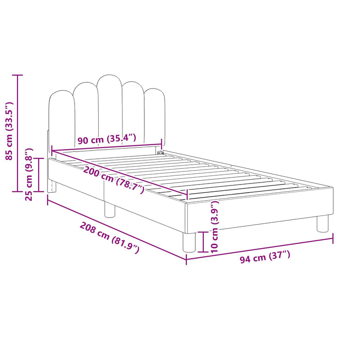 Cadru de pat pentru copii cu spătar Negru 90 x 200 cm țesătură - WALTI WALTI