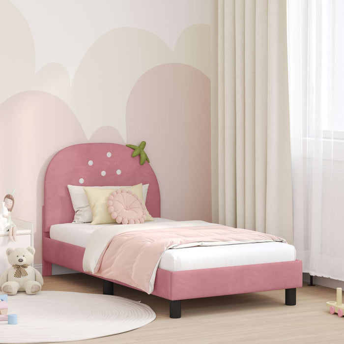 Cadru de pat pentru copii cu spătar Roz 80 x 160 cm Catifea WALTI