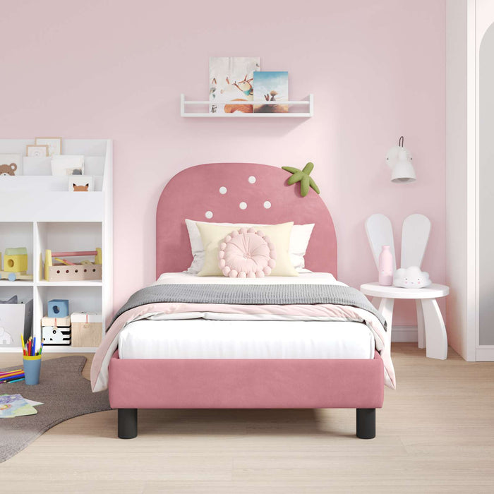 Cadru de pat pentru copii cu spătar Roz 80 x 160 cm Catifea WALTI