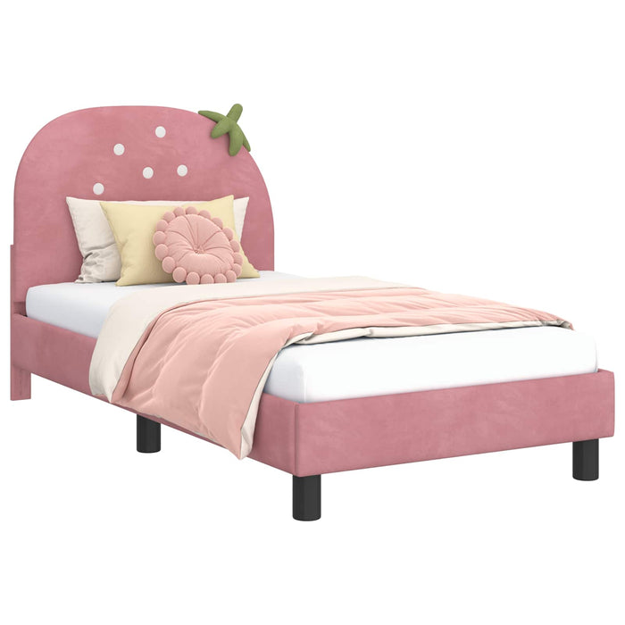 Cadru de pat pentru copii cu spătar Roz 80 x 160 cm Catifea WALTI