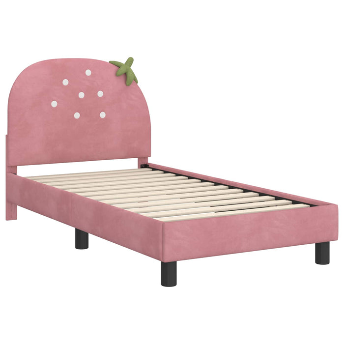 Cadru de pat pentru copii cu spătar Roz 80 x 160 cm Catifea WALTI