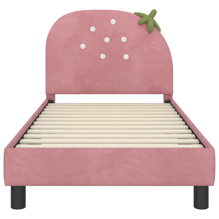 Cadru de pat pentru copii cu spătar Roz 80 x 160 cm Catifea WALTI