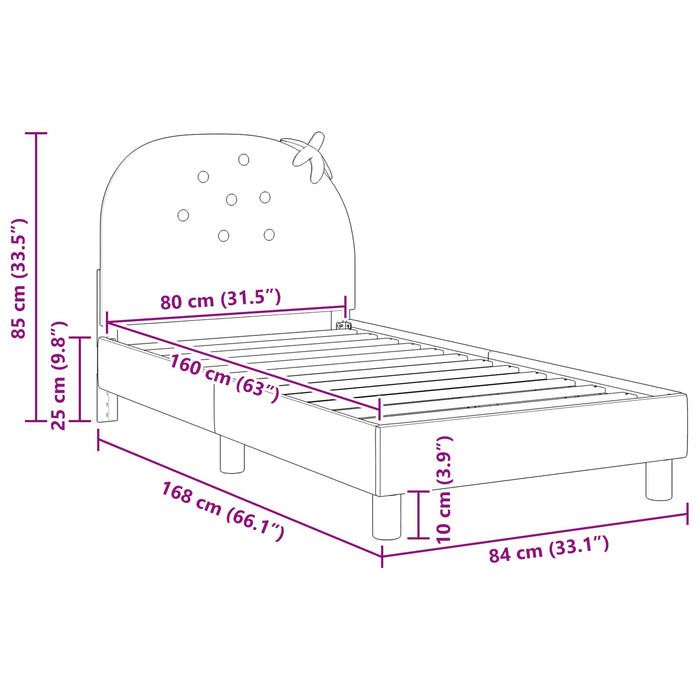 Cadru de pat pentru copii cu spătar Roz 80 x 160 cm Catifea WALTI