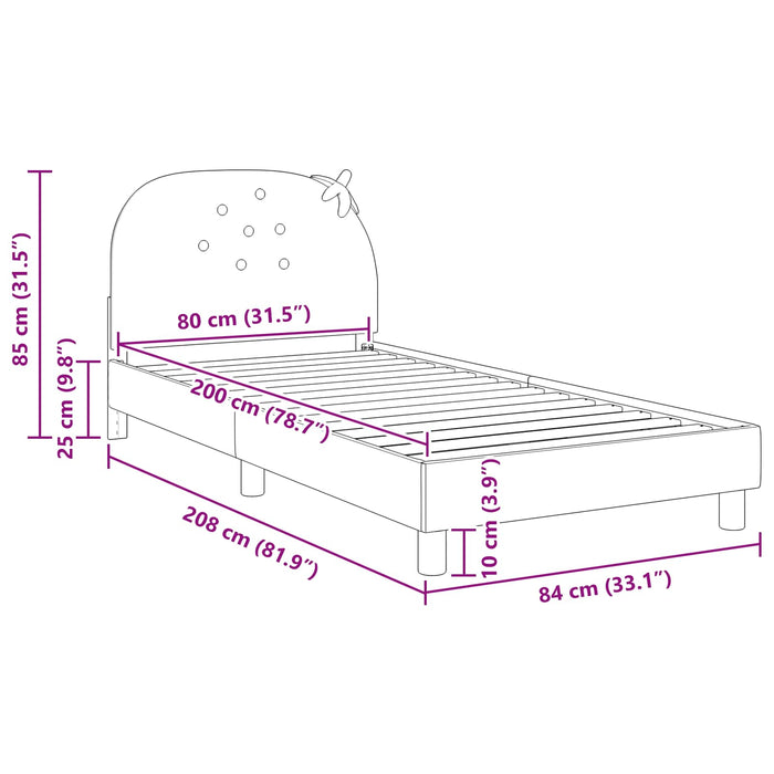 Cadru de pat pentru copii cu spătar Roz 80 x 200 cm Catifea - WALTI WALTI