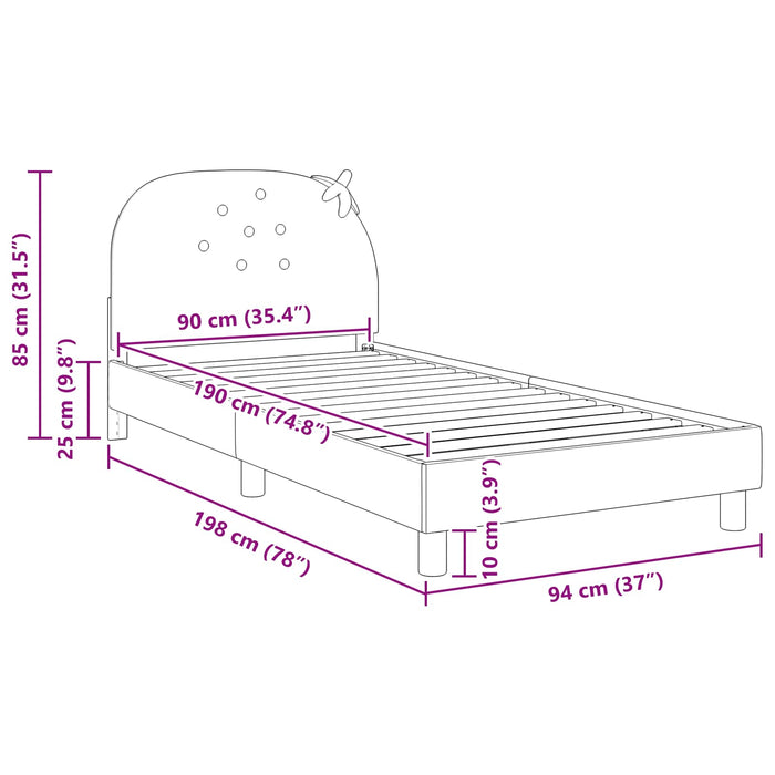 Cadru de pat pentru copii cu spătar Roz 90 x 190 cm Catifea - WALTI WALTI