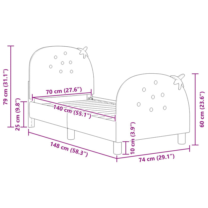 Cadru de pat pentru copii cu spătar Roz 70 x 140 cm Catifea - WALTI WALTI