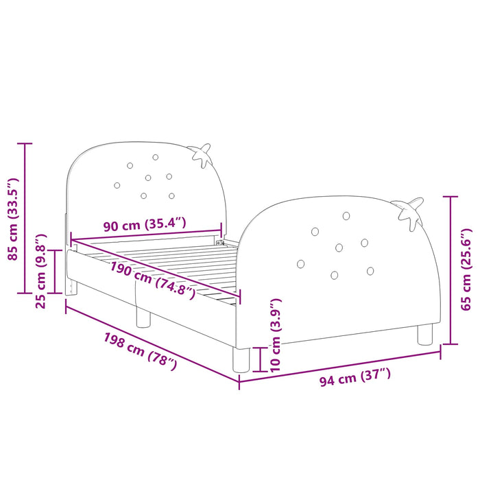 Cadru de pat pentru copii cu spătar Roz 90 x 190 cm Catifea - WALTI WALTI