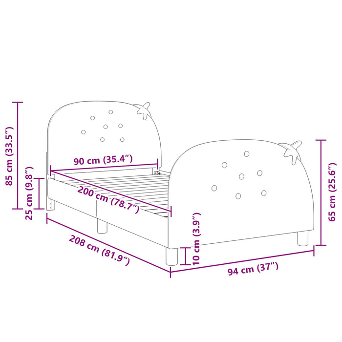 Cadru de pat pentru copii cu spătar Roz 90 x 200 cm Catifea - WALTI WALTI