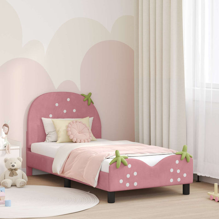 Cadru de pat pentru copii cu spătar Roz 80 x 160 cm Catifea WALTI