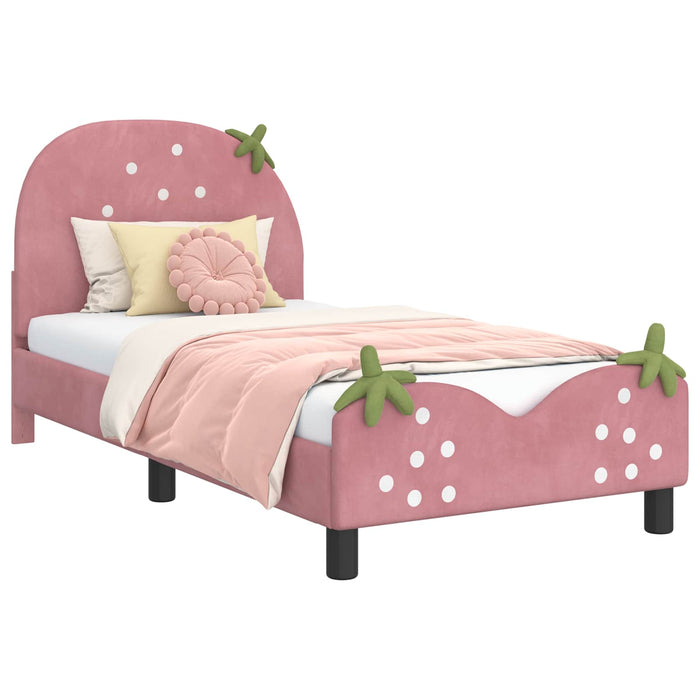 Cadru de pat pentru copii cu spătar Roz 80 x 160 cm Catifea WALTI