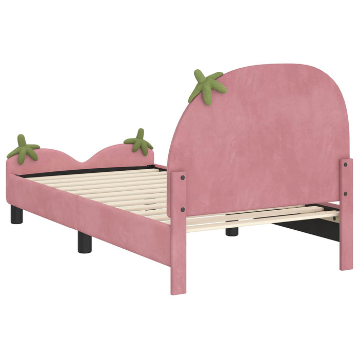 Cadru de pat pentru copii cu spătar Roz 80 x 160 cm Catifea WALTI