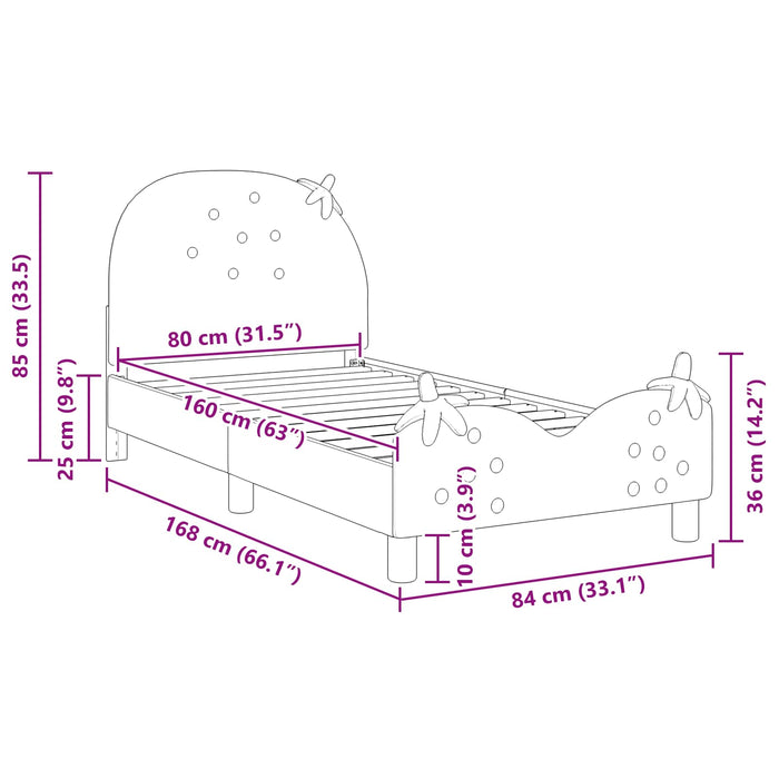 Cadru de pat pentru copii cu spătar Roz 80 x 160 cm Catifea WALTI