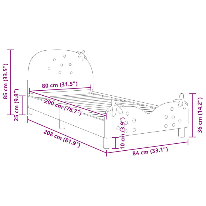 Cadru de pat pentru copii cu spătar Roz 80 x 200 cm Catifea - WALTI WALTI