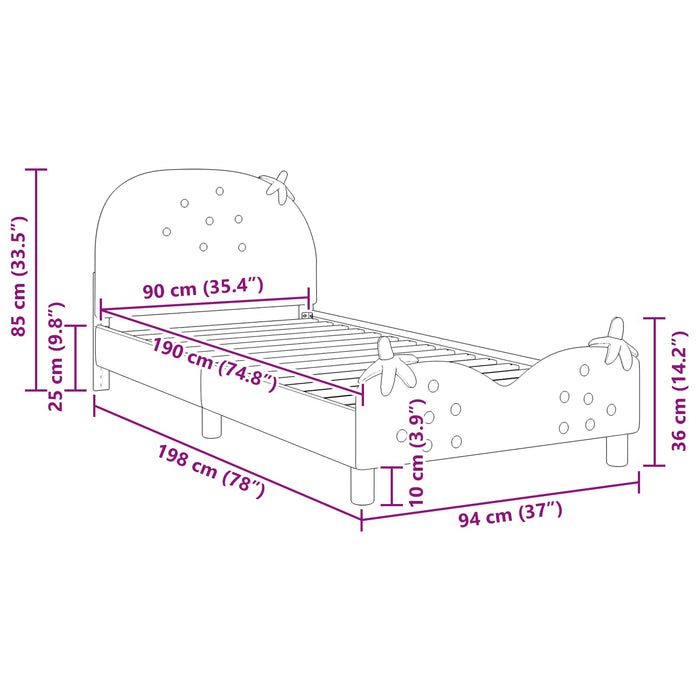 Cadru de pat pentru copii cu spătar Roz 90 x 190 cm Catifea - WALTI WALTI