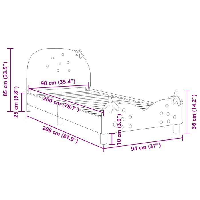 Cadru de pat pentru copii cu spătar Roz 90 x 200 cm Catifea - WALTI WALTI