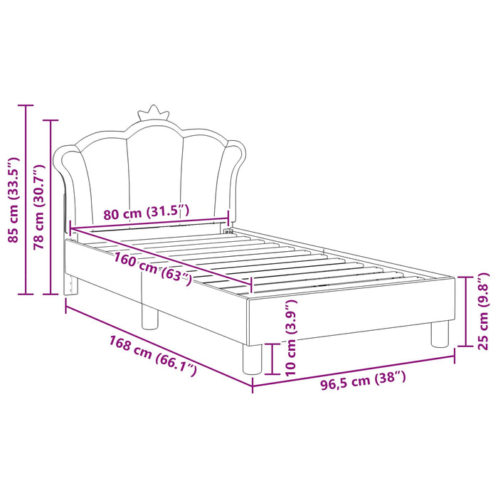 Cadru de pat pentru copii cu spătar Roz 80 x 160 cm PU WALTI
