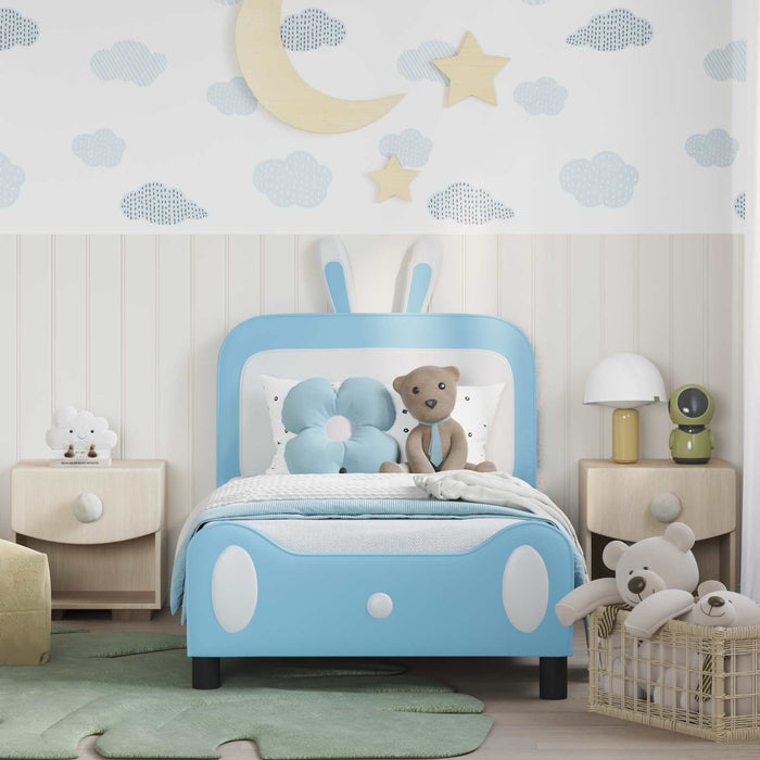 Cadru de pat pentru copii cu spătar albastru 80 x 160 cm PU - WALTI WALTI