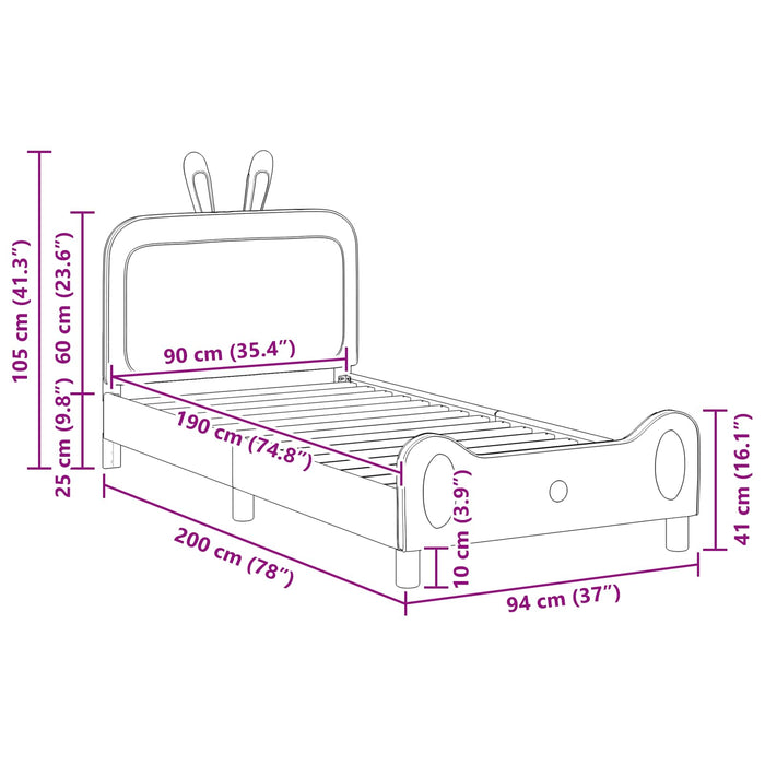 Cadru de pat pentru copii cu spătar Gri deschis 90 x 190 cm PU - WALTI WALTI
