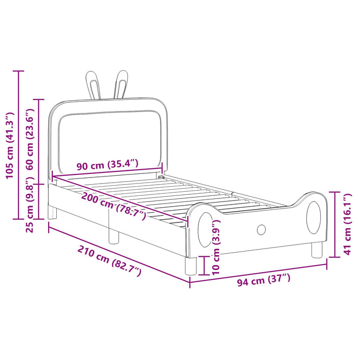 Cadru de pat pentru copii cu spătar albastru 90 x 200 cm PU - WALTI WALTI