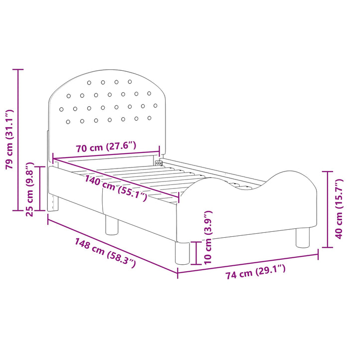 Cadru de pat pentru copii cu spătar Roz 70 x 140 cm Catifea - WALTI WALTI