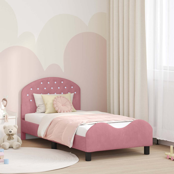 Cadru de pat pentru copii cu spătar Roz 80 x 160 cm Catifea WALTI