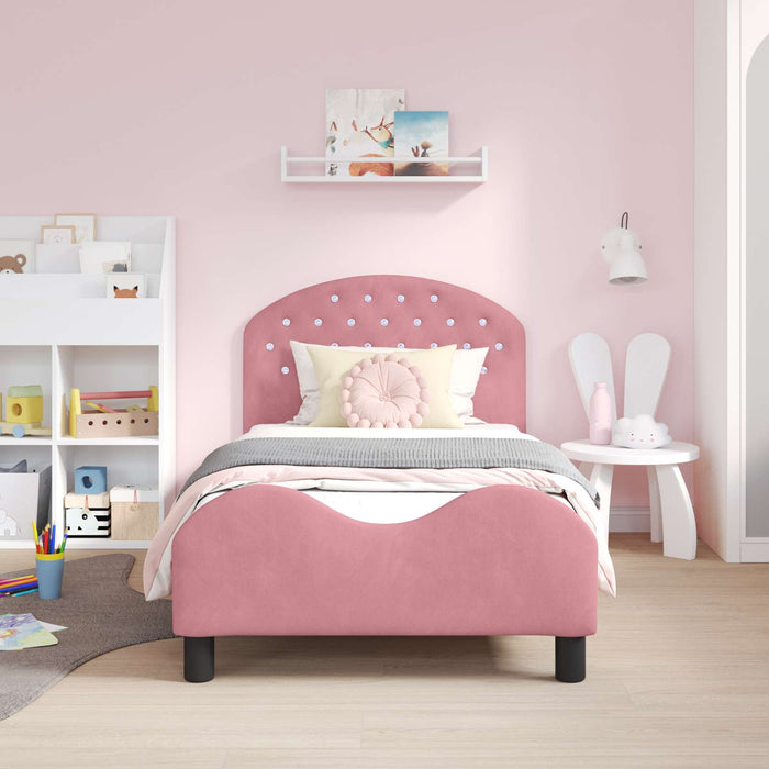 Cadru de pat pentru copii cu spătar Roz 80 x 160 cm Catifea WALTI