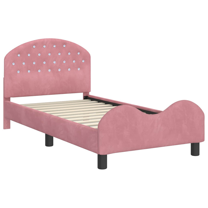 Cadru de pat pentru copii cu spătar Roz 80 x 160 cm Catifea WALTI