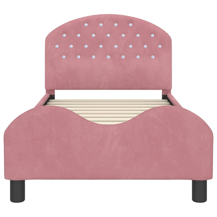 Cadru de pat pentru copii cu spătar Roz 80 x 160 cm Catifea WALTI