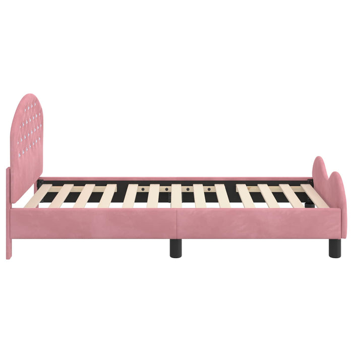 Cadru de pat pentru copii cu spătar Roz 80 x 160 cm Catifea WALTI