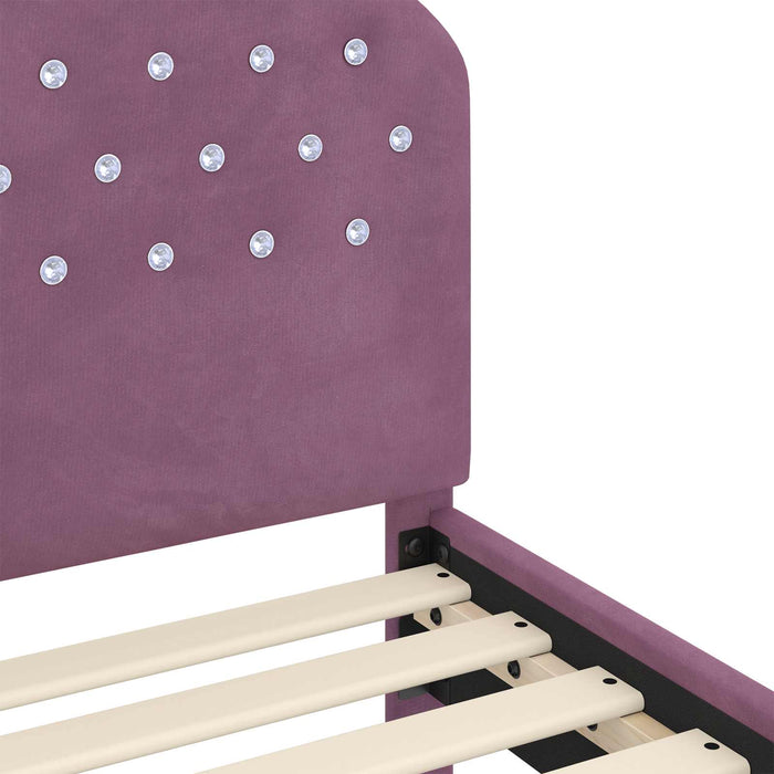 Cadru de pat pentru copii cu spătar Violet 80 x 160 cm Catifea WALTI