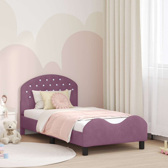 Cadru de pat pentru copii cu spătar Violet 80 x 160 cm Catifea WALTI