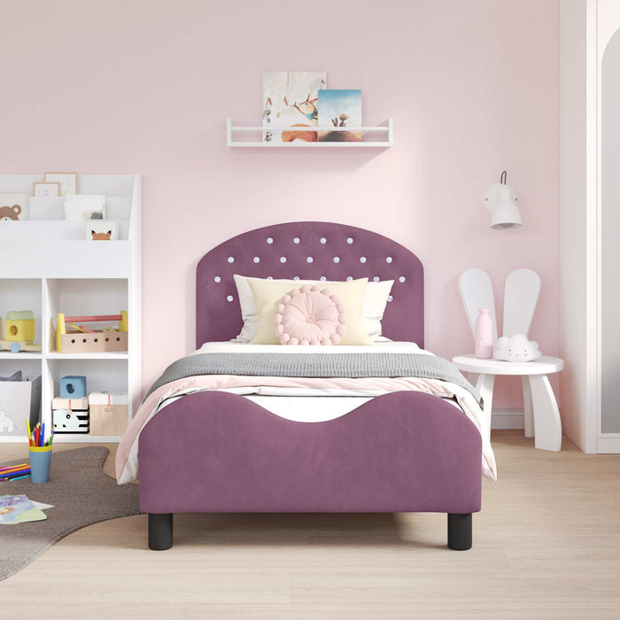 Cadru de pat pentru copii cu spătar Violet 80 x 160 cm Catifea WALTI