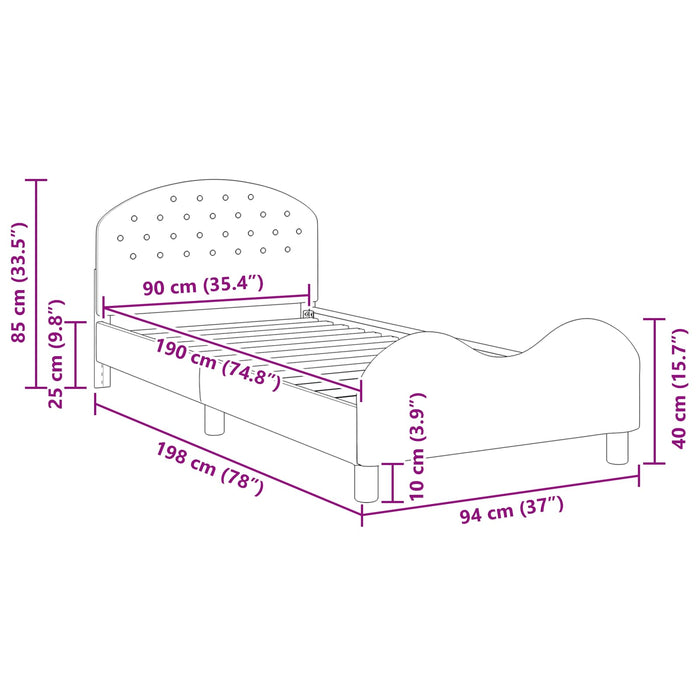 Cadru de pat pentru copii cu spătar Negru 90 x 190 cm Catifea - WALTI WALTI