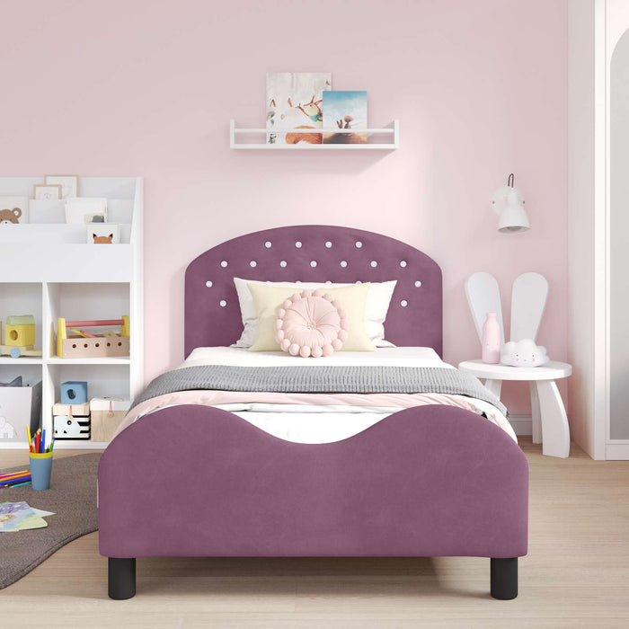 Cadru de pat pentru copii cu spătar Violet 90 x 200 cm Catifea WALTI