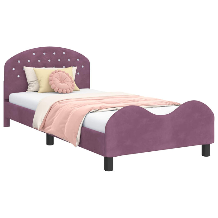 Cadru de pat pentru copii cu spătar Violet 90 x 200 cm Catifea WALTI