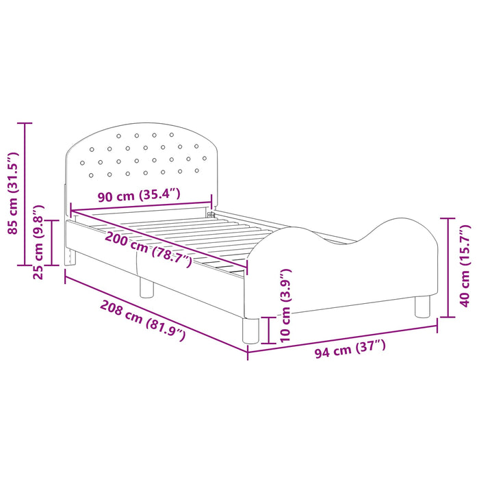 Cadru de pat pentru copii cu spătar Violet 90 x 200 cm Catifea WALTI