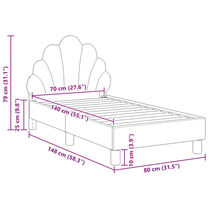 Cadru de pat pentru copii cu spătar Gri deschis 70 x 140 cm WALTI