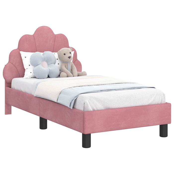 Cadru de pat pentru copii cu spătar Roz 70 x 140 cm Catifea WALTI