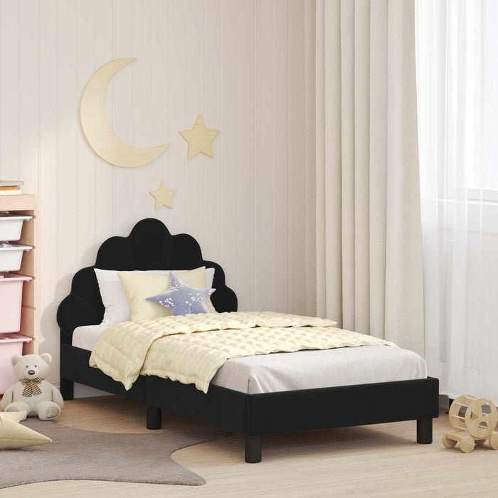 Cadru de pat pentru copii cu spătar Negru 80 x 160 cm Catifea WALTI