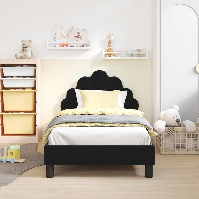 Cadru de pat pentru copii cu spătar Negru 80 x 160 cm Catifea WALTI