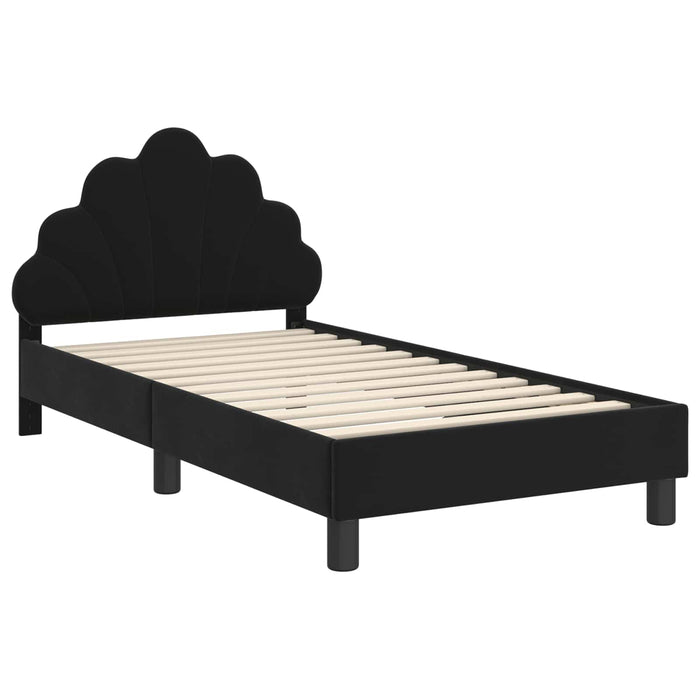 Cadru de pat pentru copii cu spătar Negru 80 x 160 cm Catifea WALTI