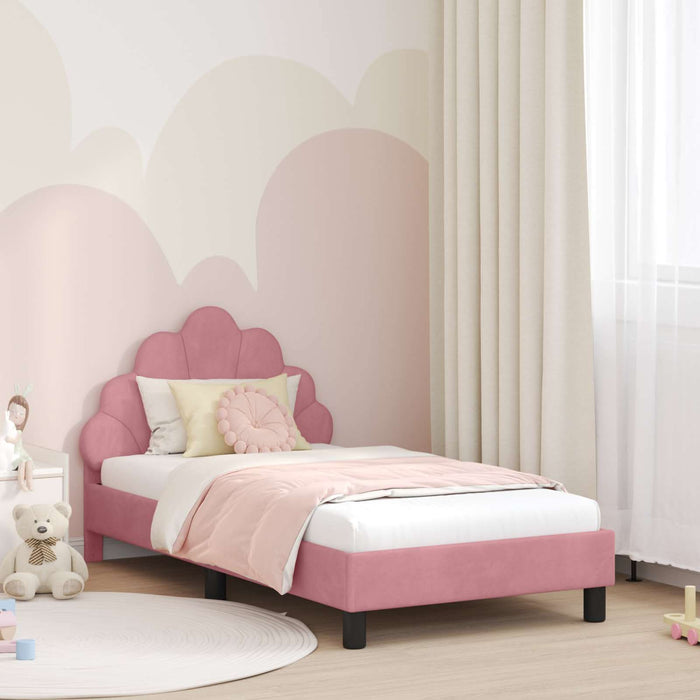 Cadru de pat pentru copii cu spătar Roz 80 x 160 cm Catifea WALTI