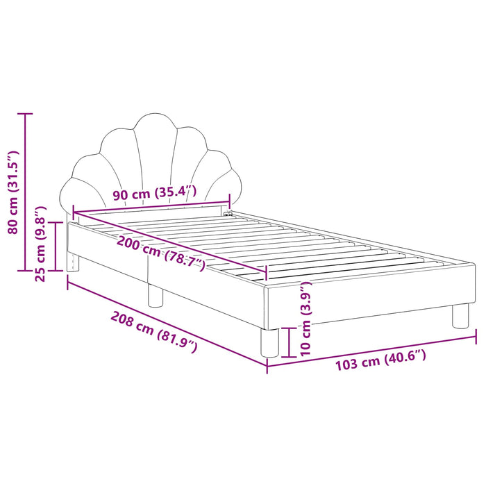 Cadru de pat pentru copii cu spătar Violet 90 x 200 cm Catifea WALTI