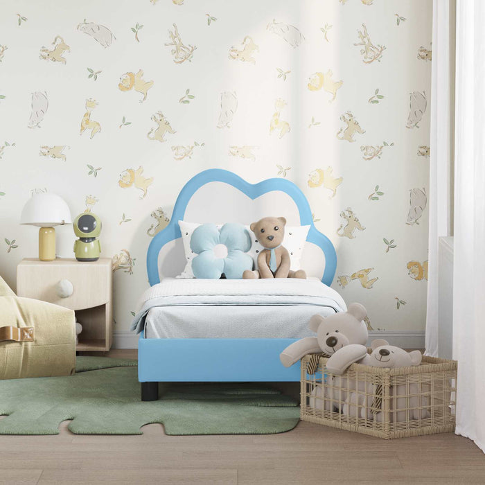 Cadru de pat pentru copii cu spătar albastru 70 x 140 cm PU - WALTI WALTI