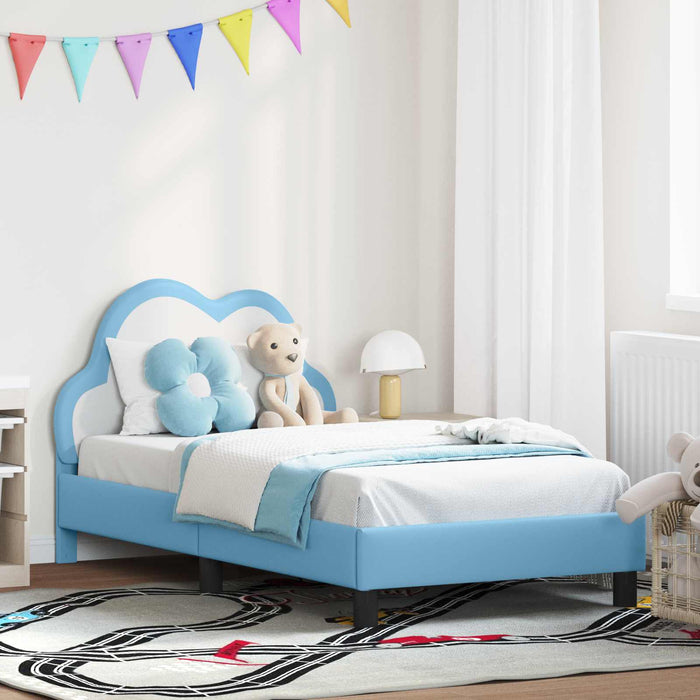 Cadru de pat pentru copii cu spătar albastru 80 x 160 cm PU WALTI