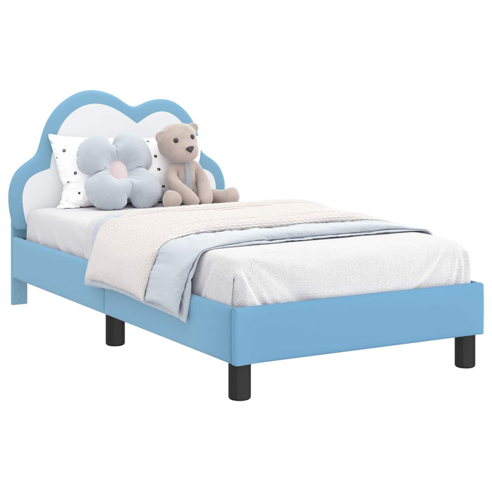 Cadru de pat pentru copii cu spătar albastru 80 x 160 cm PU WALTI