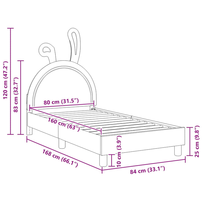 Cadru de pat pentru copii cu spătar Roz 80 x 160 cm PU WALTI
