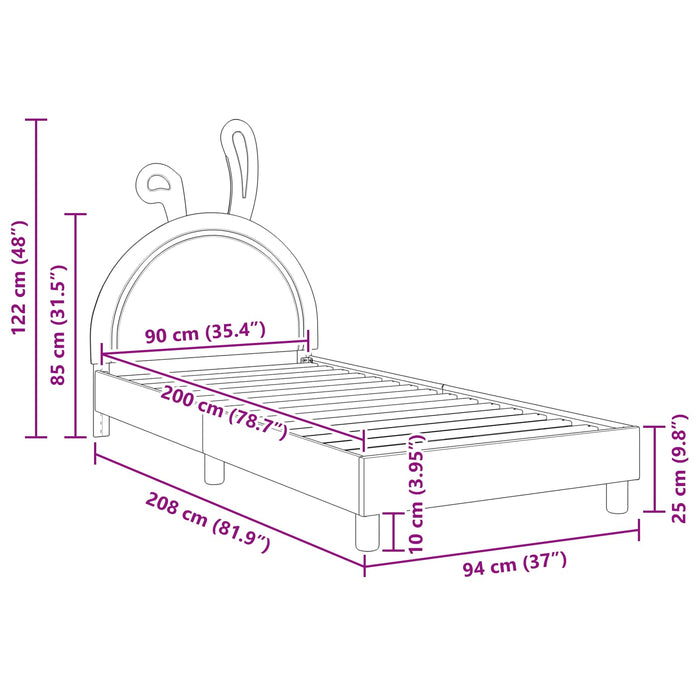 Cadru de pat pentru copii cu spătar Roz 90 x 200 cm PU WALTI