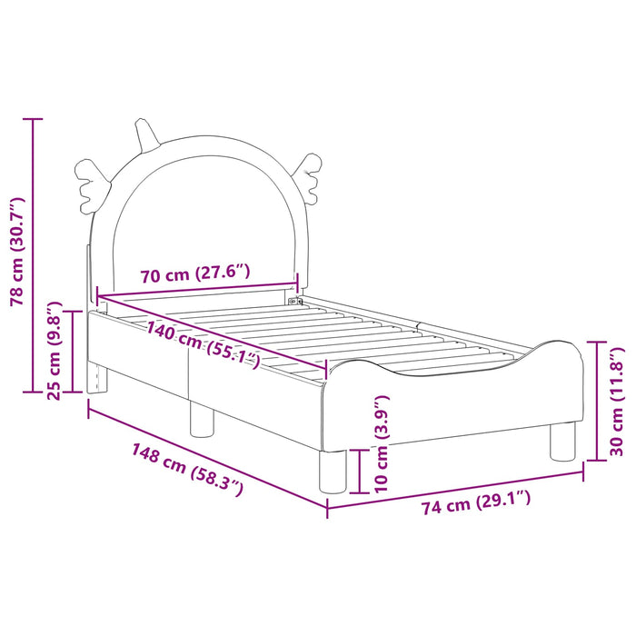 Cadru de pat pentru copii cu spătar Roz 70 x 140 cm PU - WALTI WALTI